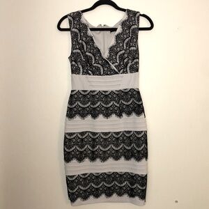 Sangria cocktail dress. Silvery grey with black lace